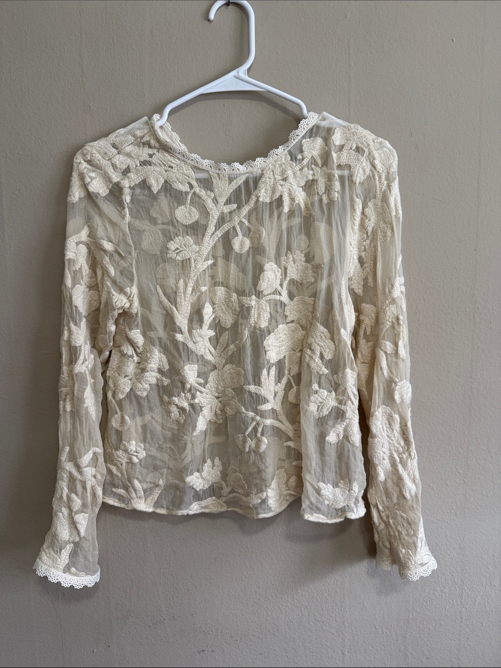 Sundance Cream Sheer Floral Lace Blouse
